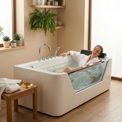 67" Whirlpool Bathtub with Hydrotherapy Jets and Glass Panel