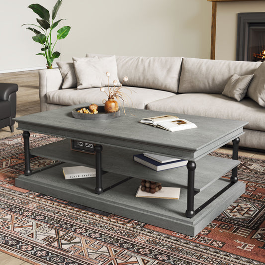 55.1" Wood Coffee Table with Storage Shelves