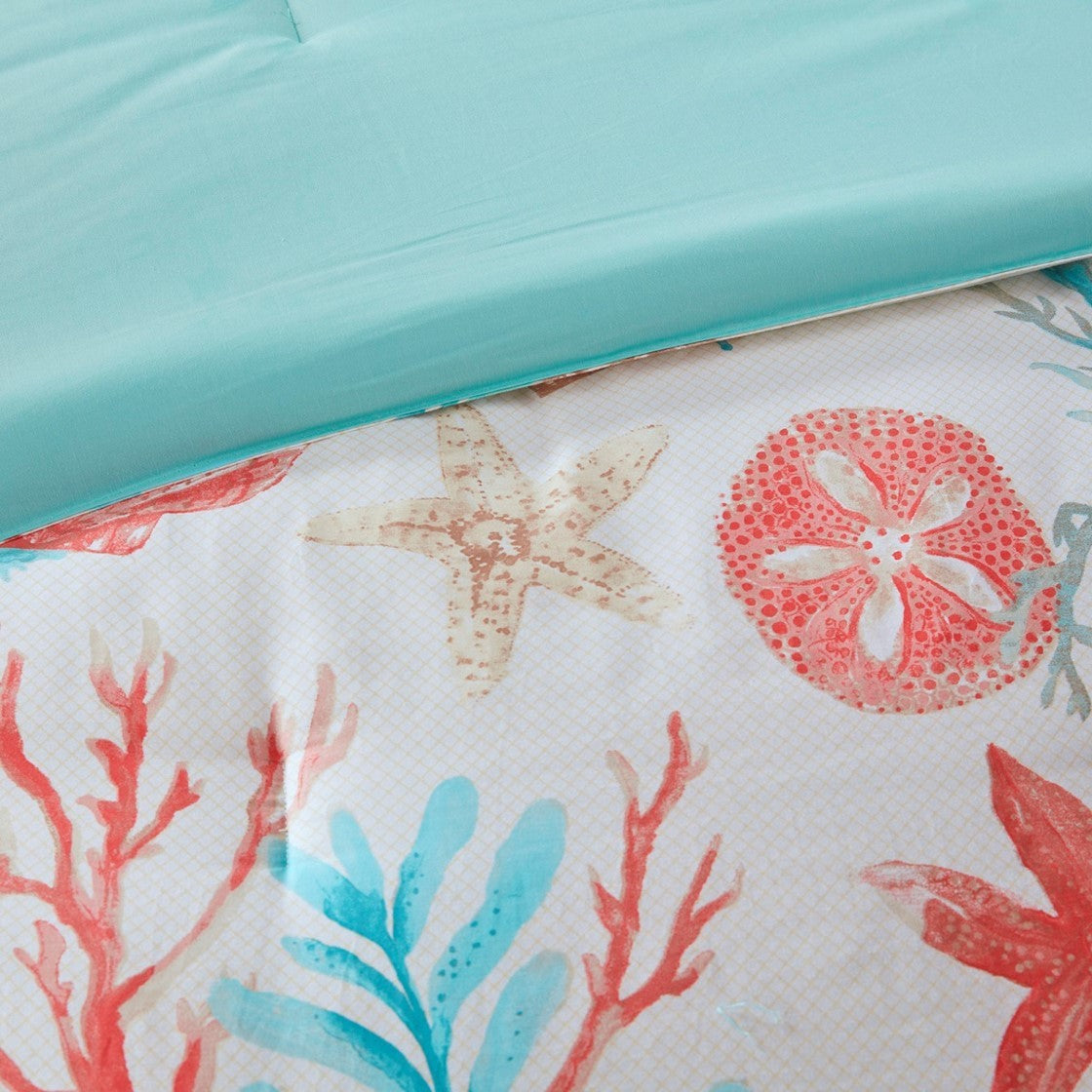 7 Piece Cotton Sateen Comforter Set Coral King
