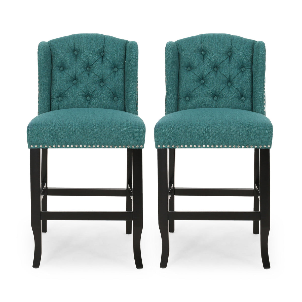 Vienna Fabric Tufted Counter Stool With Nailhead Accents (Set of 2)
