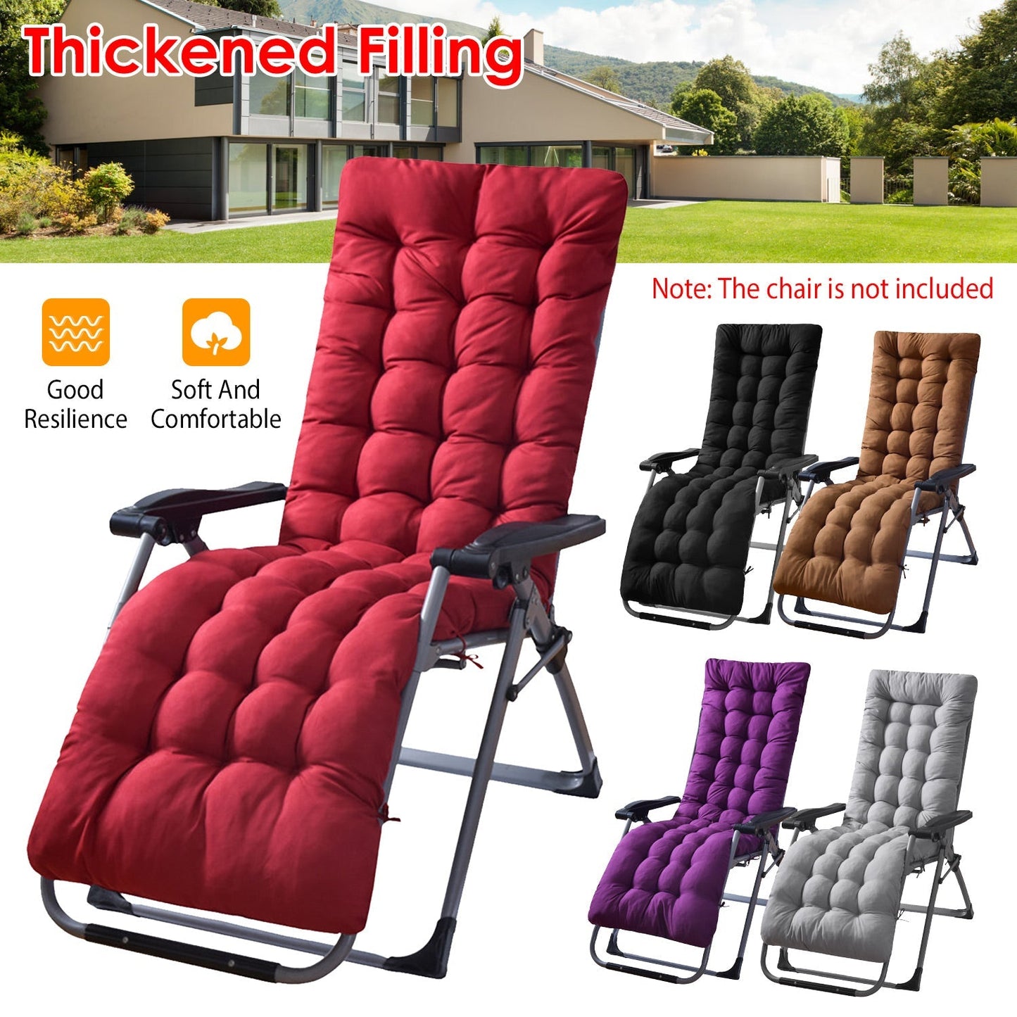 66.92x22.04in Thickened Chaise Lounger Cushion Recliner Rocking Chair Sofa Mat Deck Chair Cushion