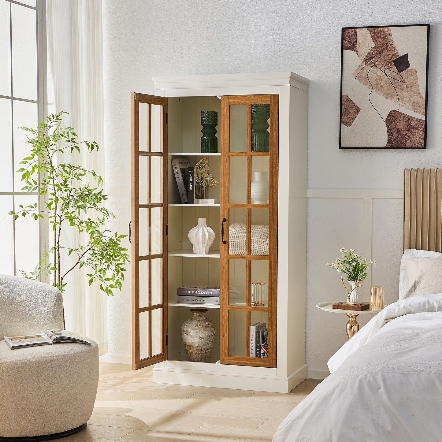 Rustic Style Display Cabinet With Glass Doors For Collectibles
