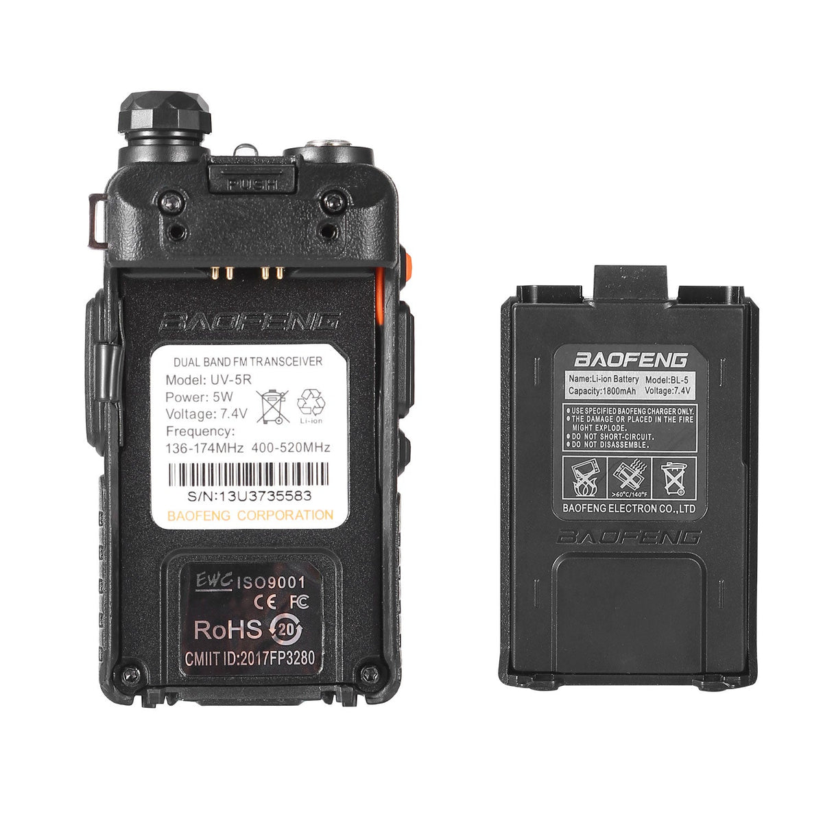 BaoFeng UV-5R 5W Walkie Talkie UHF VHF Dual Band Two Way Ham Radio Transceiver