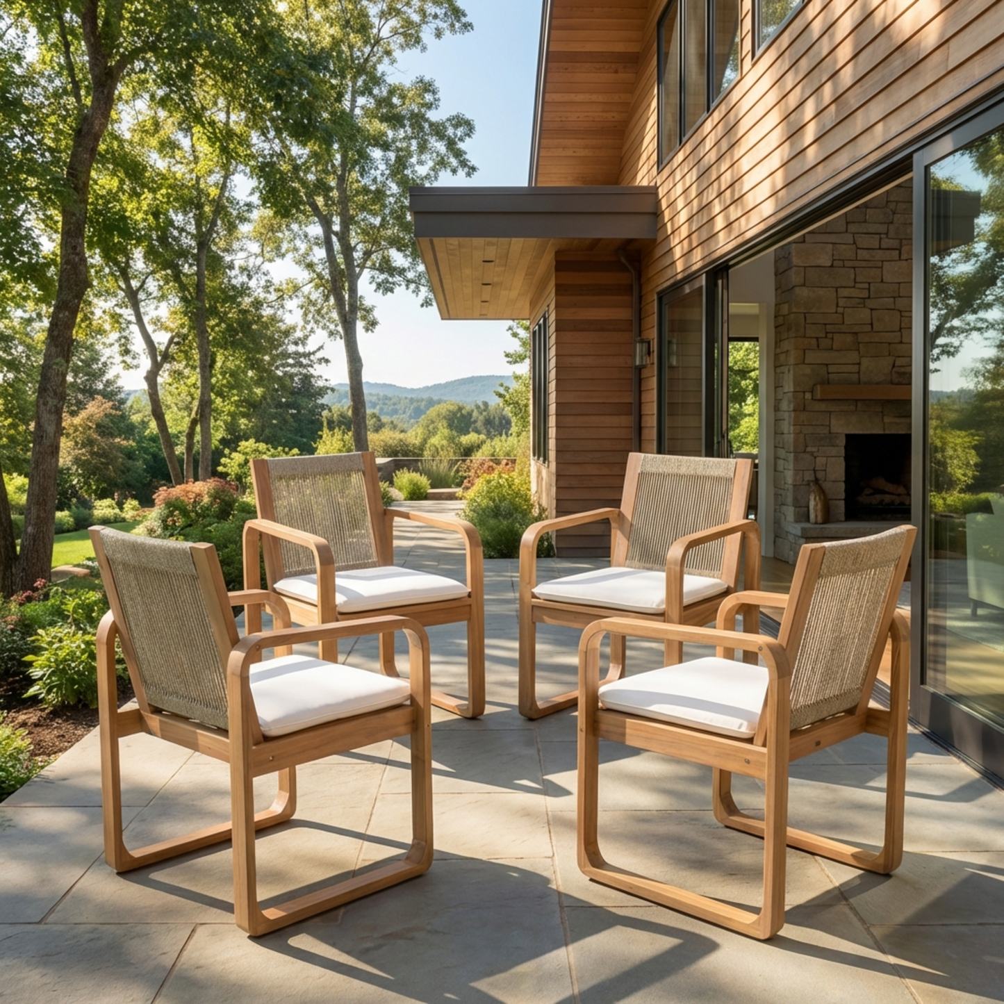 2-Piece Outdoor Dining Chairs Set: Acacia Wood with Rope Back