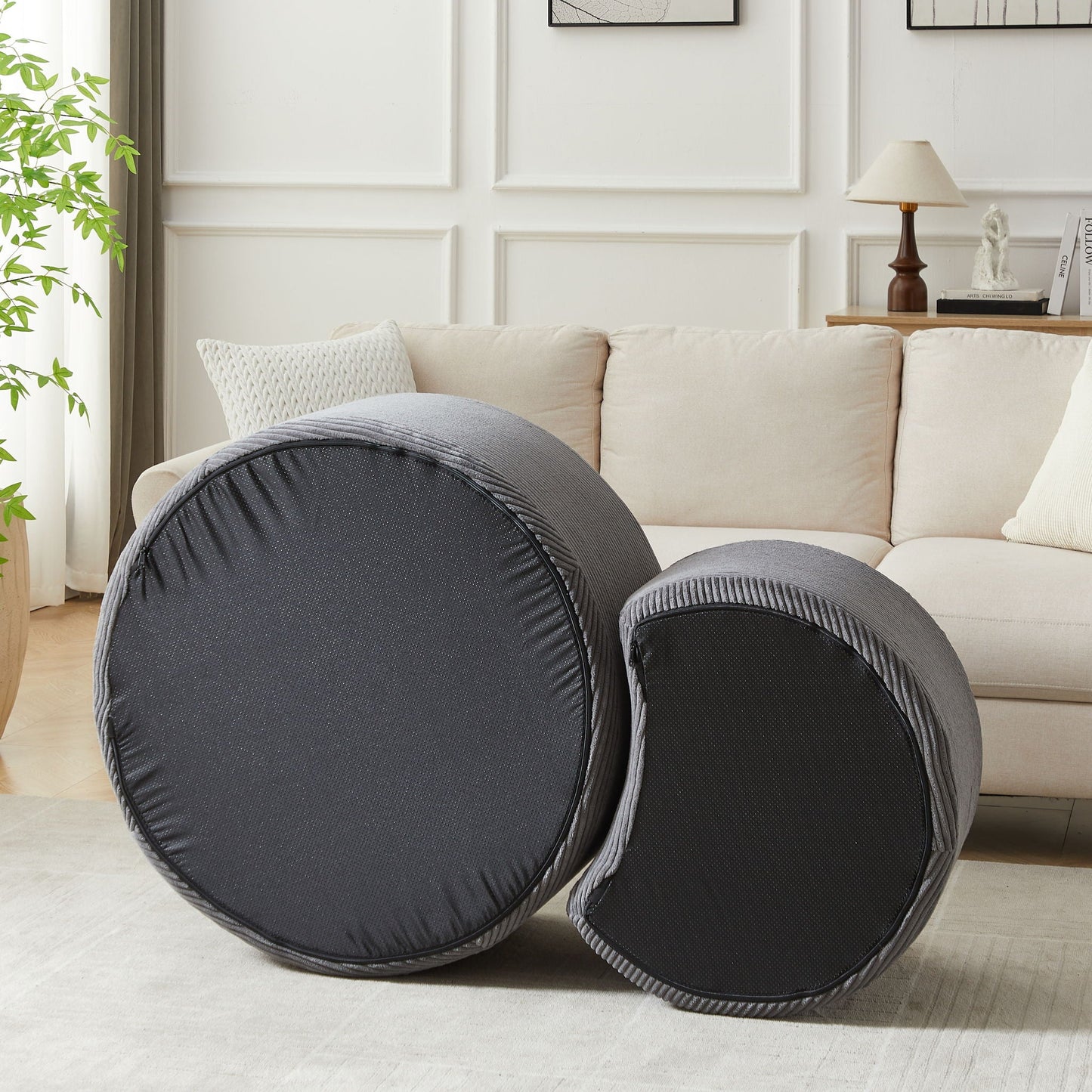 Modern Upholstered Round Coffee Table For Living Room (Set of 2)