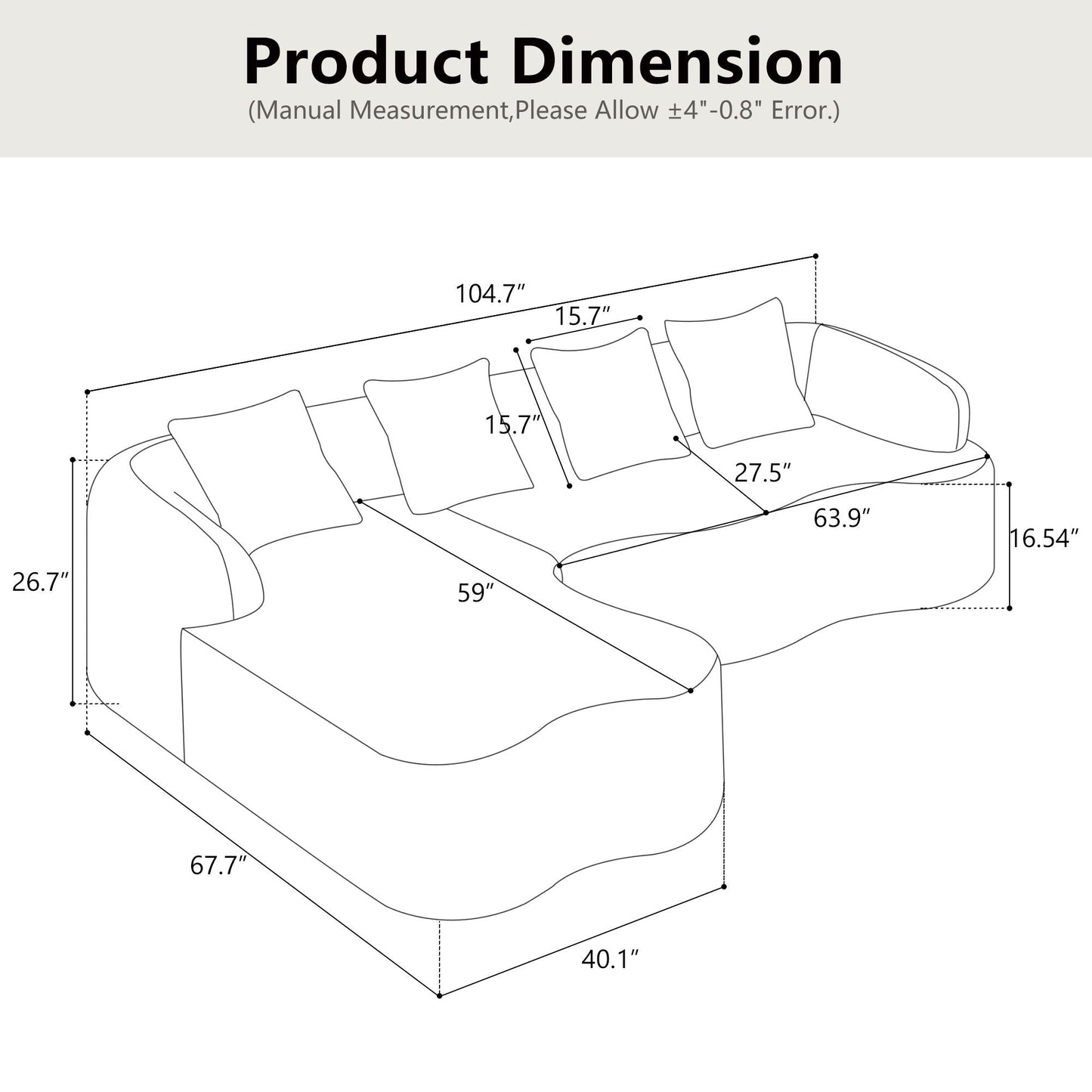 Modular L-Shape Sectional Sofa With Curved Chaise