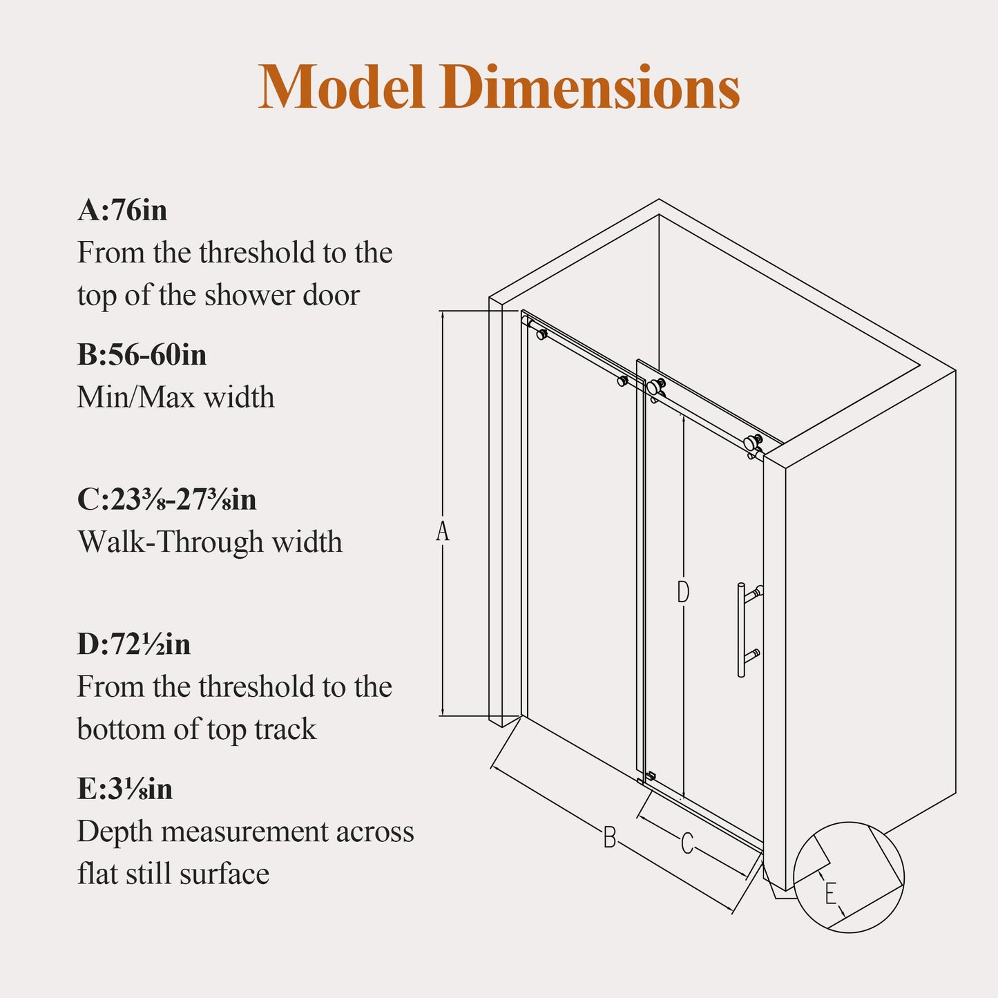 56-60" W x 76" H Stainless Steel Frameless Sliding Shower Door