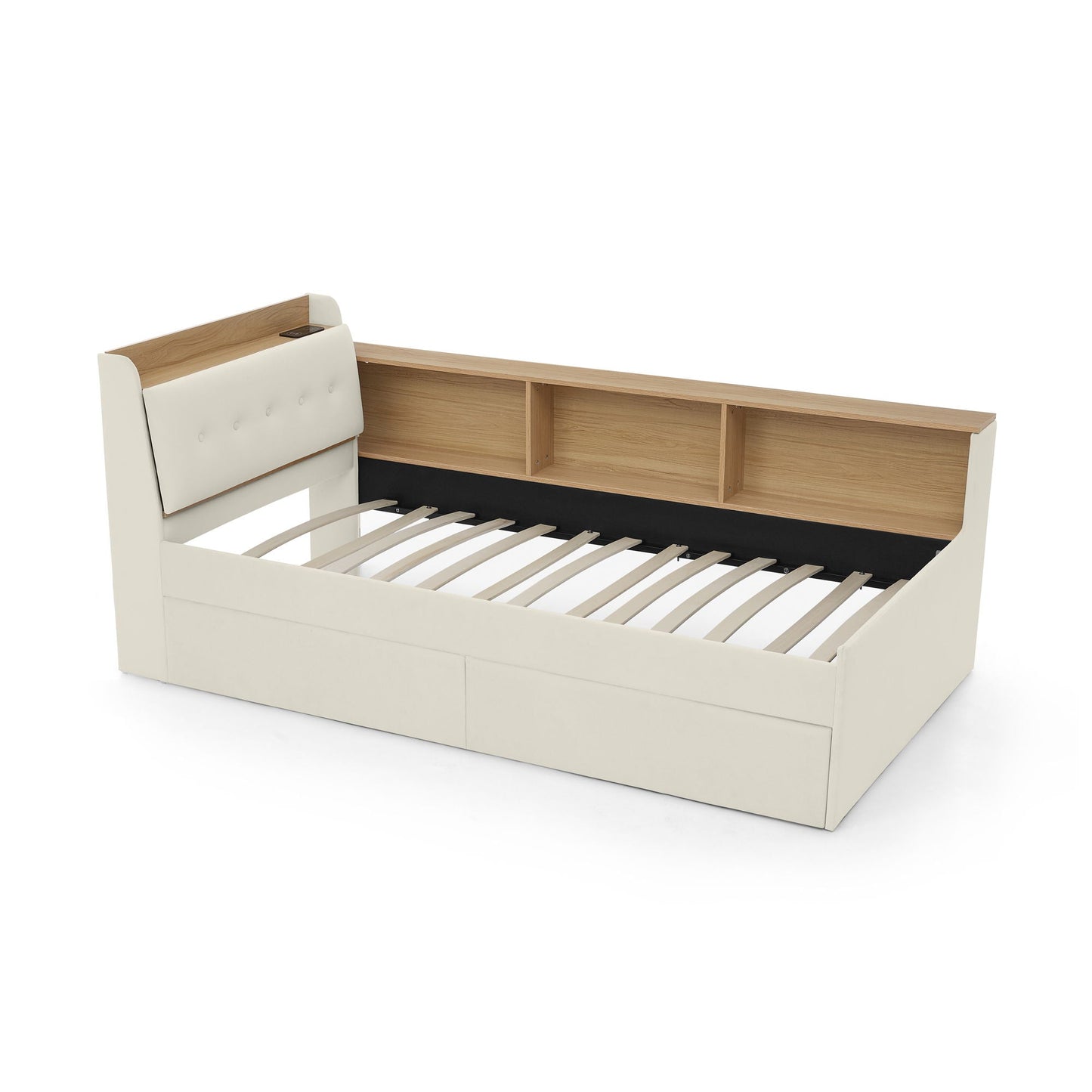 Upholstered Daybed With Storage Headboard, Wireless Charging, LED Lights