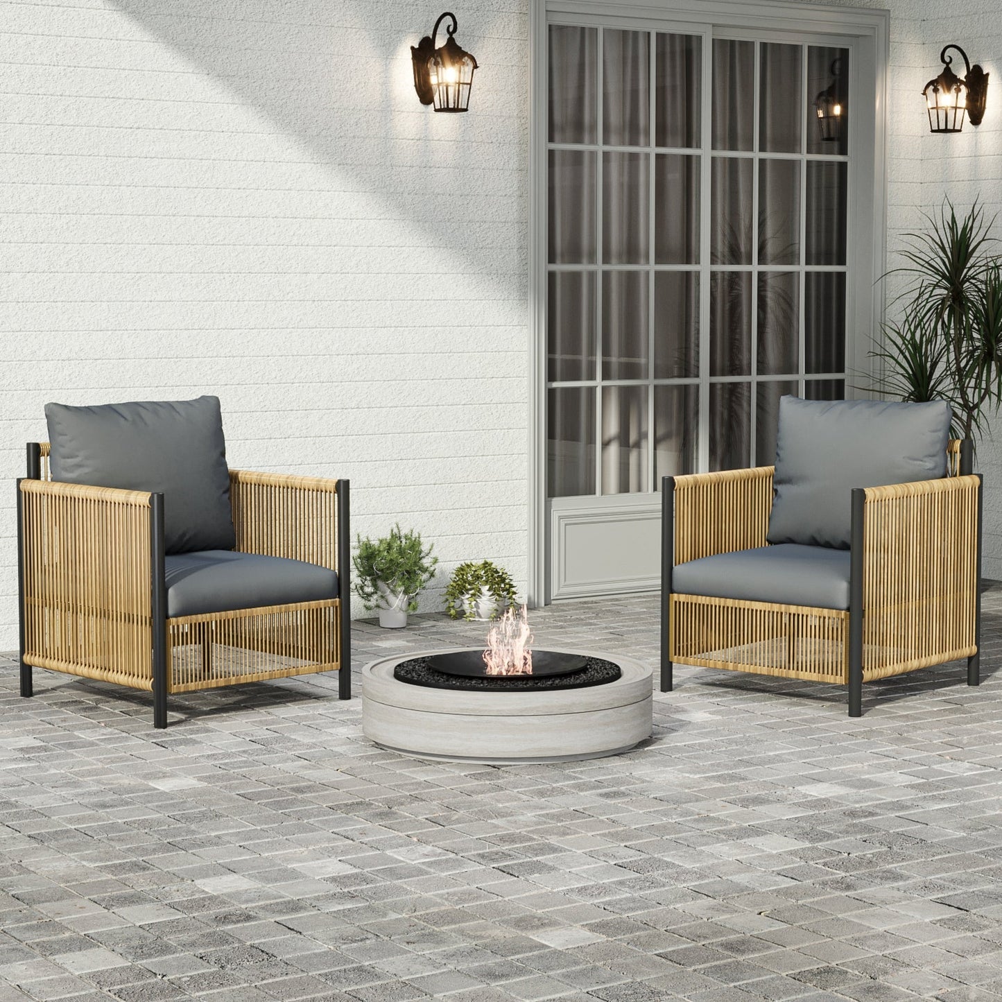 Patio 4-Piece Brown PE Wicker Sofa Set with Grey Cushions