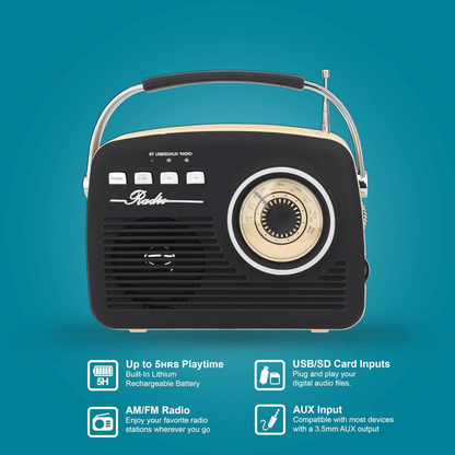 Supersonic Multi-Function Bluetooth Retro Speaker with Rechargeable Battery