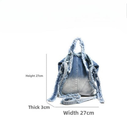 Washed denim bag stray wind, design tote shoulder bag, casual ladies shoulder bag, canvas shoulder hobo bag