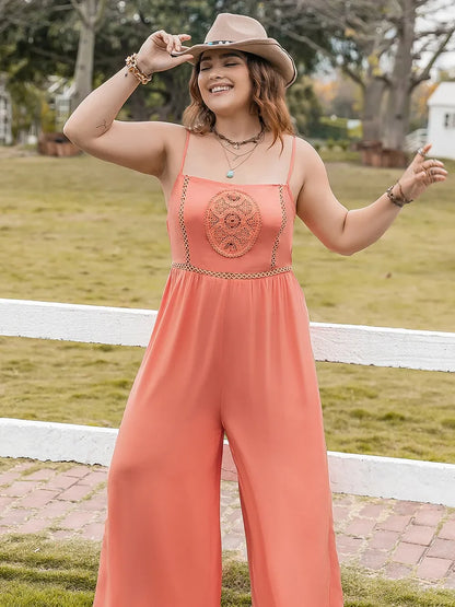 Lace Detail Spaghetti Strap Wide Leg Jumpsuit