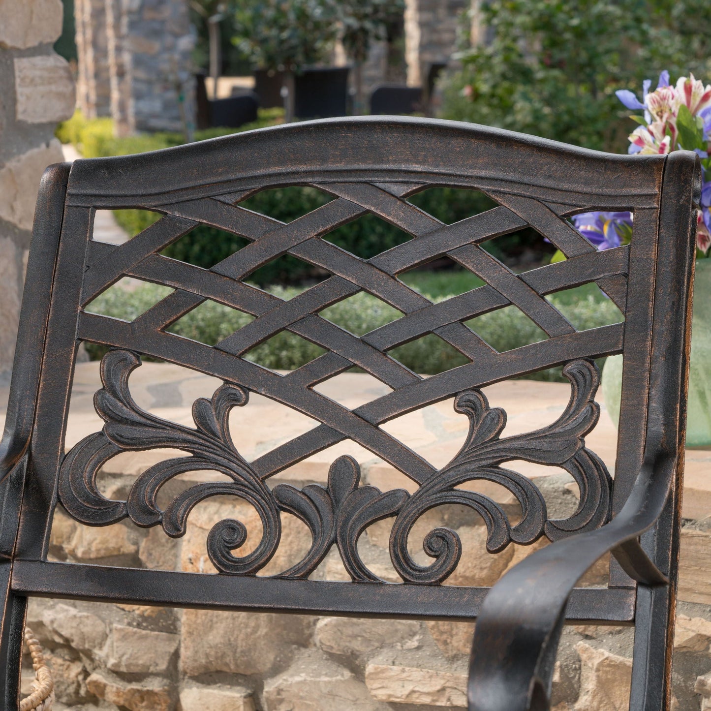 Luminea Outdoor Aluminum Dining Chair With Scroll Design, Lattice Pattern And Cabriole Legs - Copper