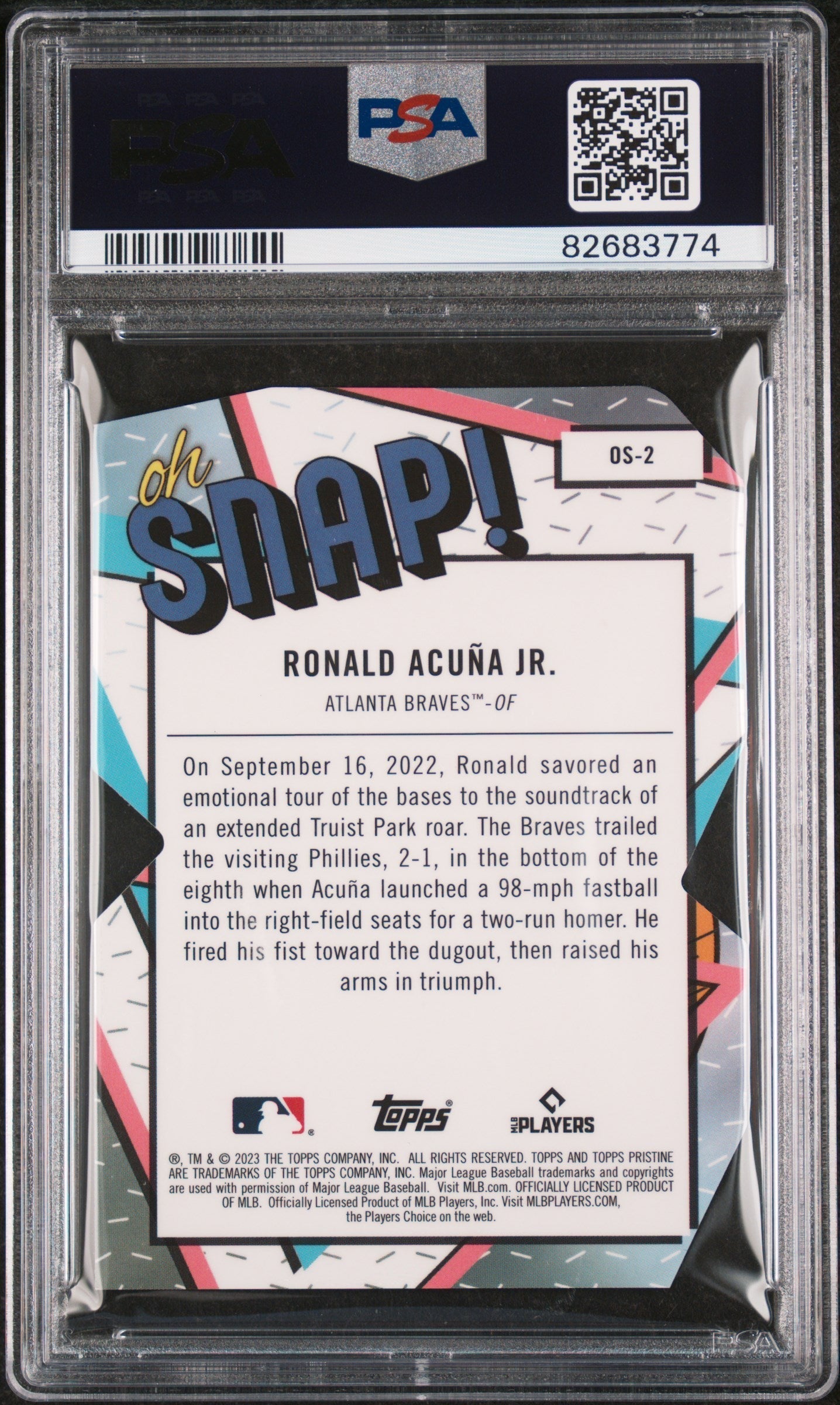 Graded 2023 Topps Pristine Ronald Acuna Jr. #OS2 Oh, Snap! Baseball Card PSA 10 Gem Mint