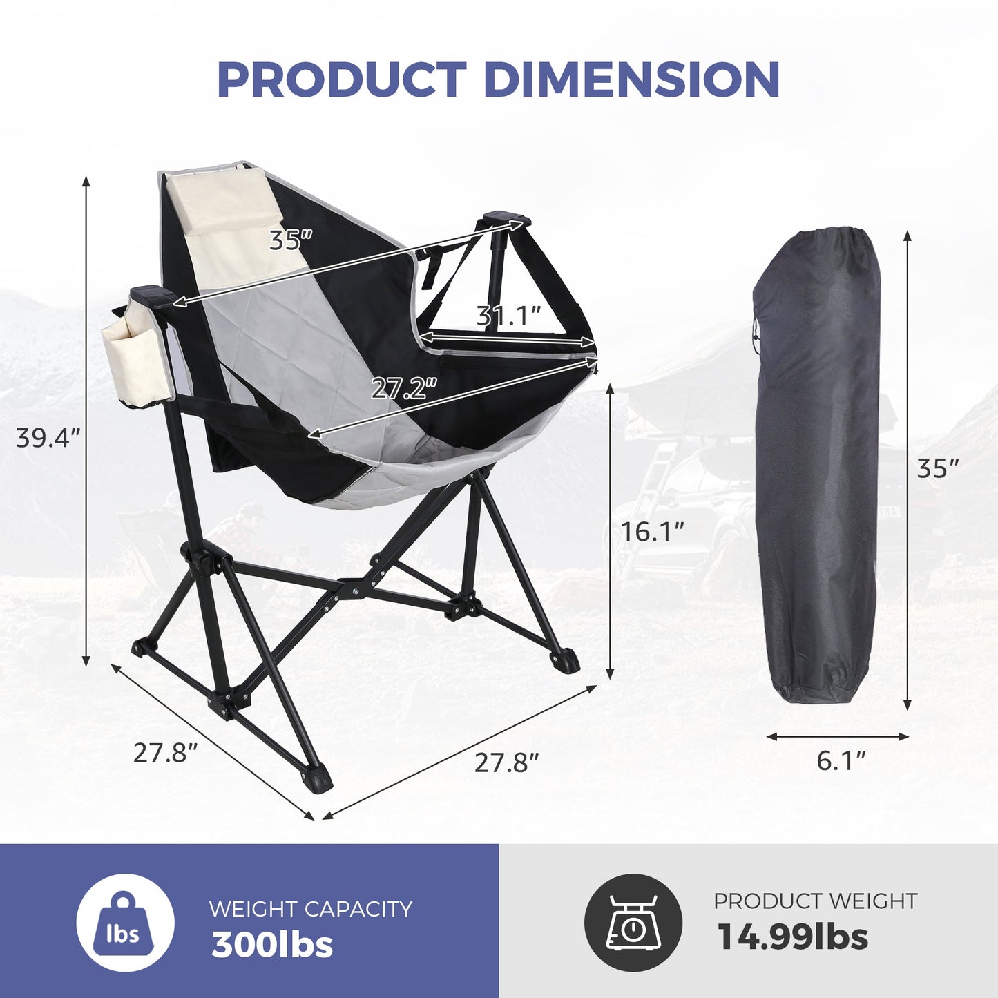 Ainfox 2PCS  Adults Heavy Duty Camping Chair High Back Folding Chair with Thickened Steel FramePadded Portable Outdoor Chair