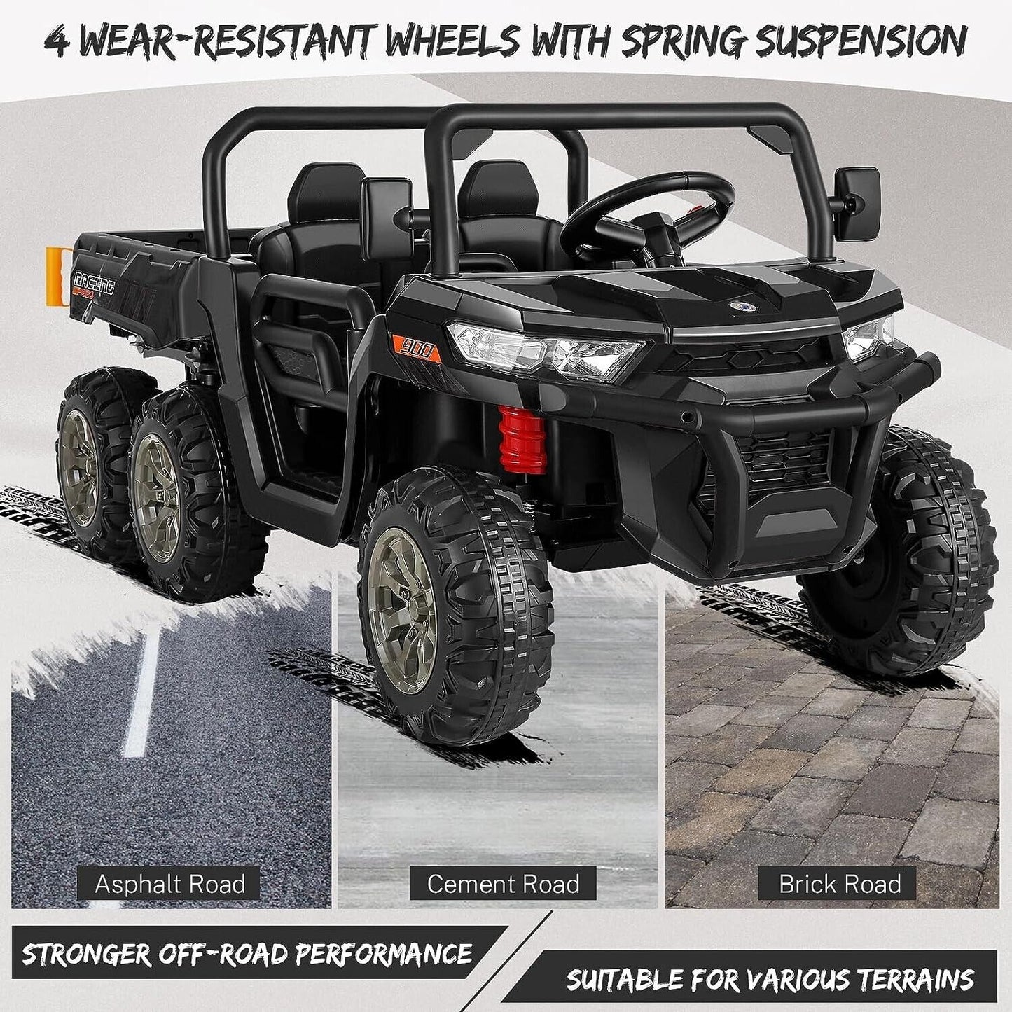 2-Seat 24V Electric Dump Truck Ride-On Toy with 6 Wheels - Black