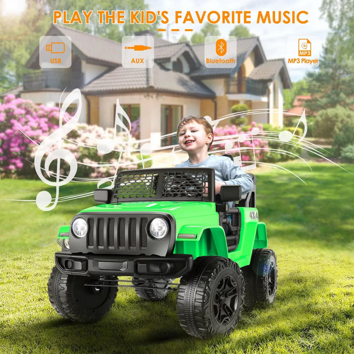 2-Seater 12V Electric Ride-On Truck with Bluetooth, LED Music, and Remote Control for Kids