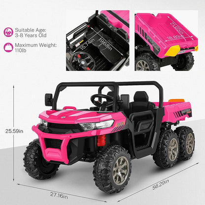 2 Seater 24V 4WD Ride On Car for Kids with Dump Bed, Remote Control, MP3, and LED Lights