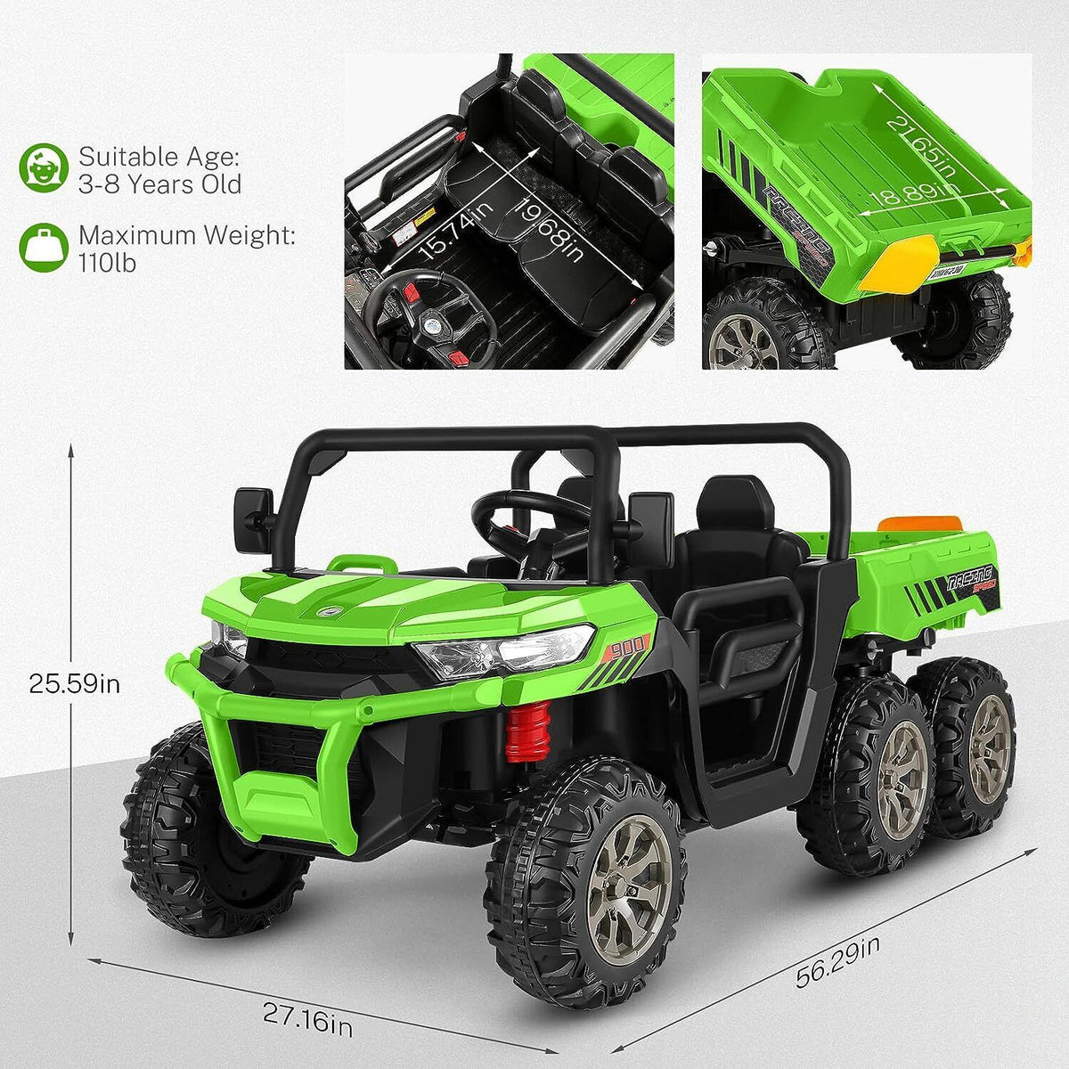 2-Seater Electric Ride-On Truck with Remote Control and Dump Bed - 24V Kids' Vehicle