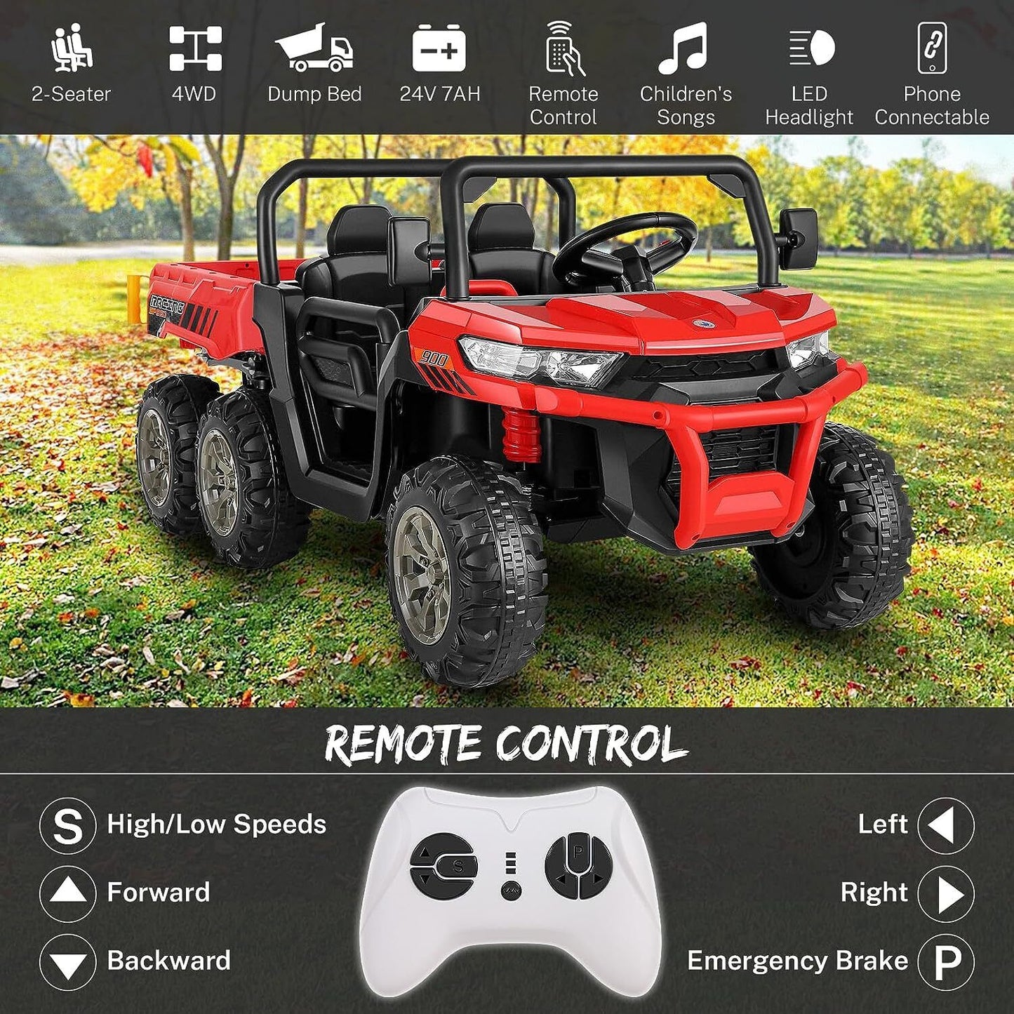 2-Seater Electric Ride-On Truck with Remote Control and Dump Bed - 24V Kids' Vehicle