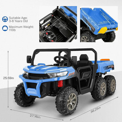 2 Seater 4WD Ride On Car with Dump Bed, Remote Control, and Music - 300W Motors, 24V