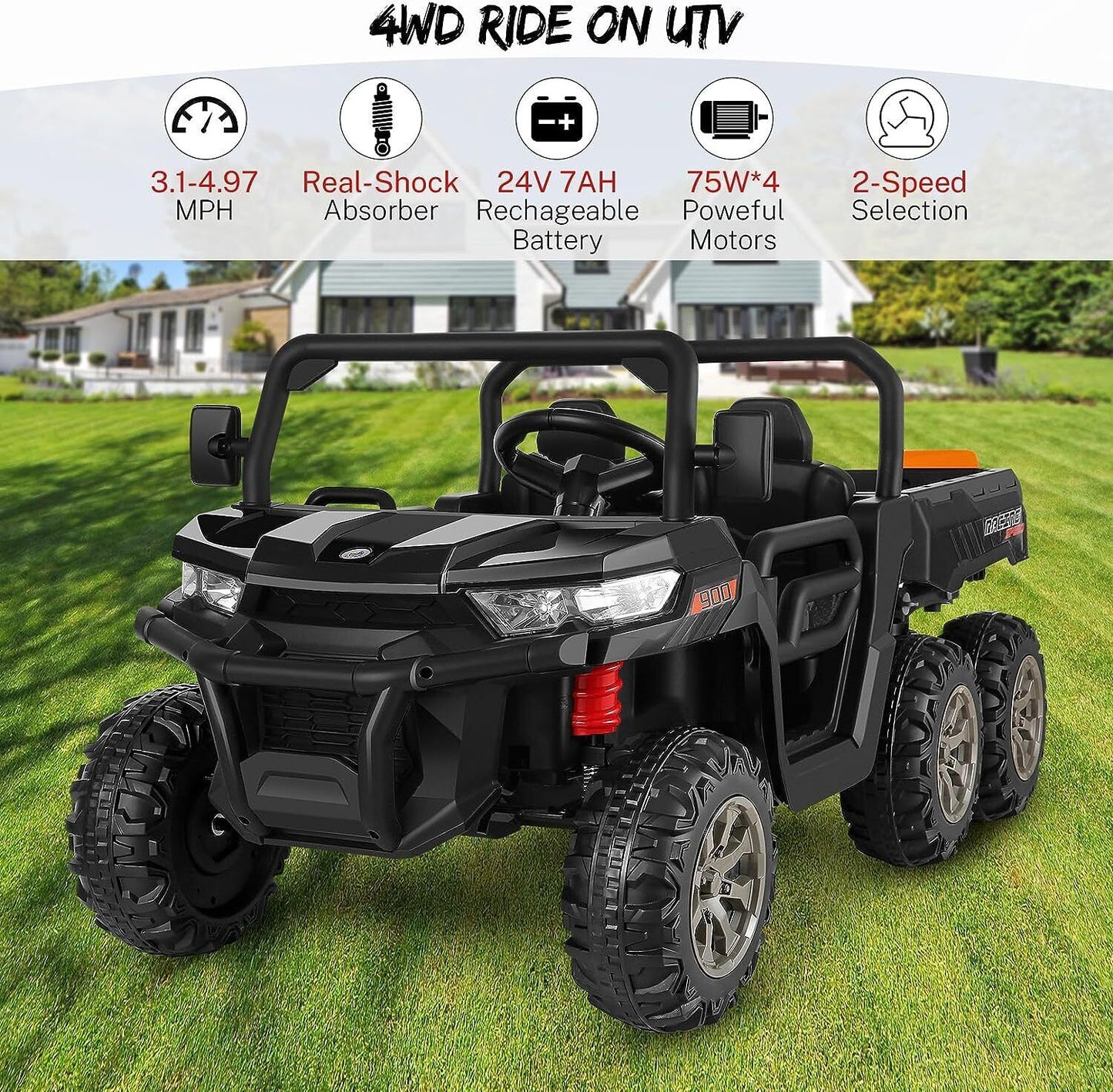 24V 4WD Kids Electric Car with Remote Control and Dump Bed - 2 Seater Ride-On Vehicle