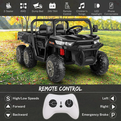 24V 4WD Kids Electric Car with Remote Control and Dump Bed - 2 Seater Ride-On Vehicle