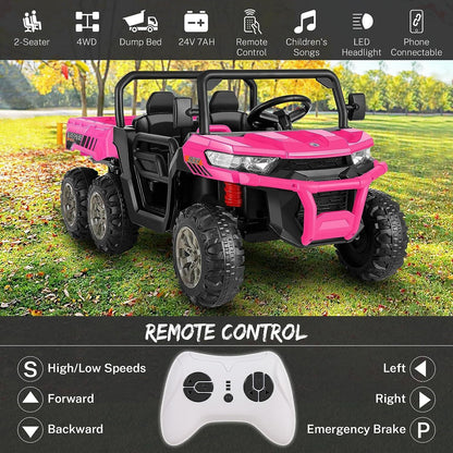 24V 4WD Kids Electric Car with Remote Control and Dump Bed - 2 Seater Ride-On Vehicle