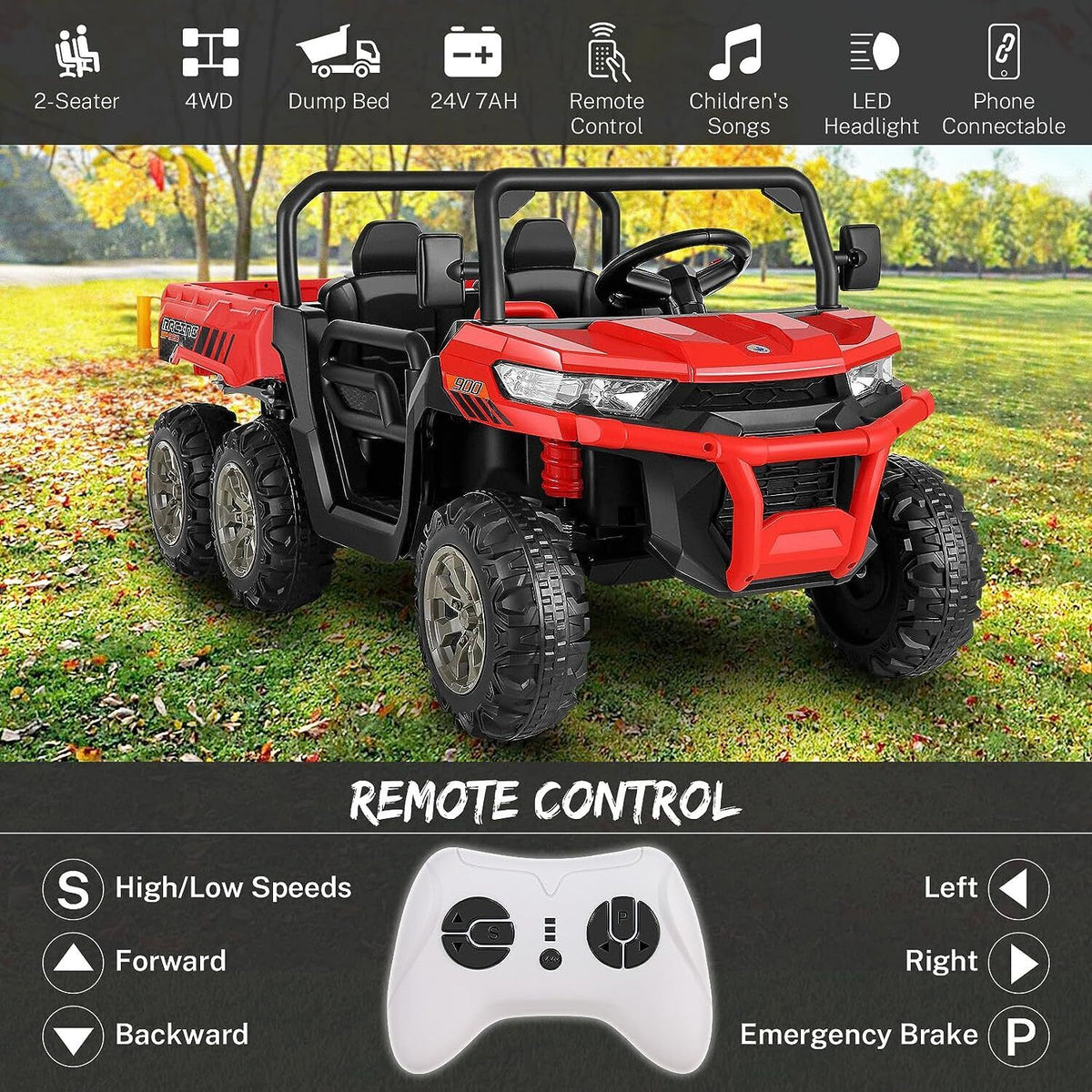 24V 4WD Kids Electric Car with Remote Control and Dump Bed - 2 Seater Ride-On Vehicle