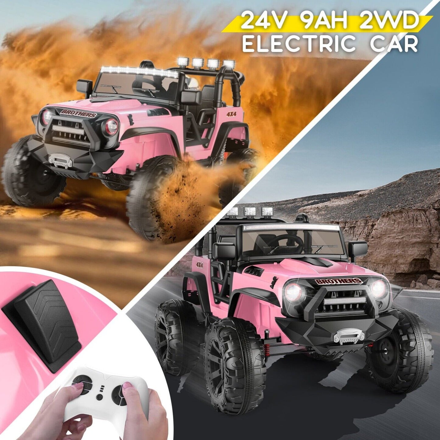 2-Seater 24V Electric Ride-On Car for Kids with Remote Control - Pink