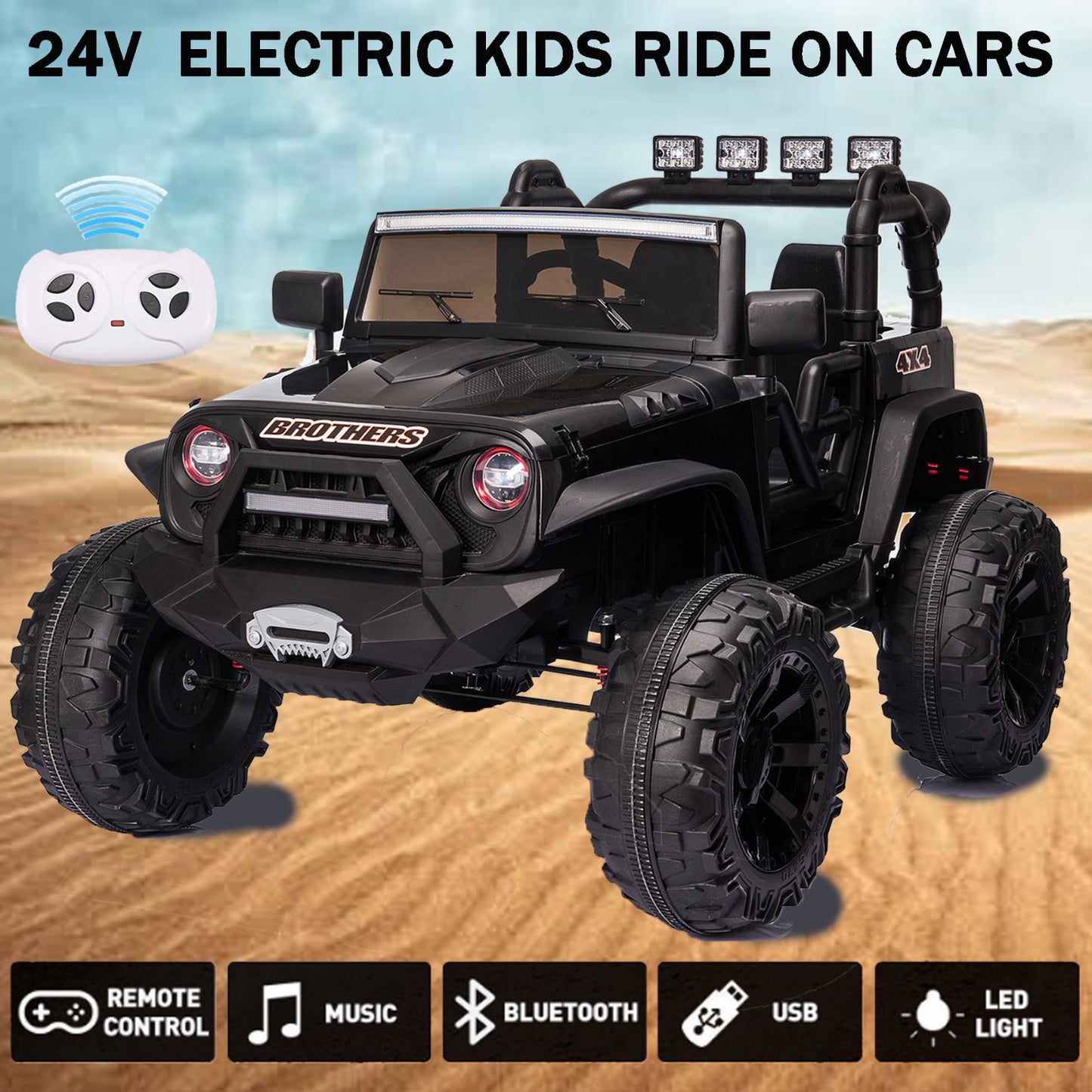 Electric Ride-On Car Trucks for Kids with MP3 Music, Lights, and Remote Control - 24V
