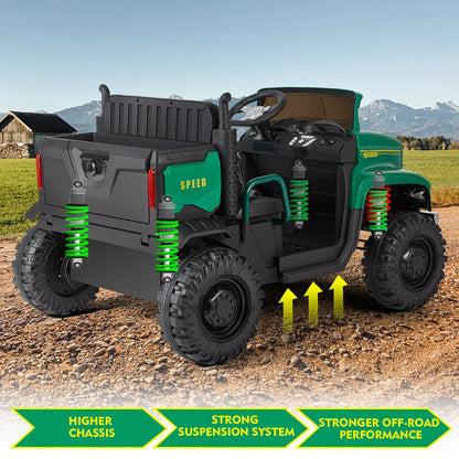 2-Seater Electric Ride-On Tractor with Dump Bed and 3-Speed RC - 24V Battery Powered Toy Car