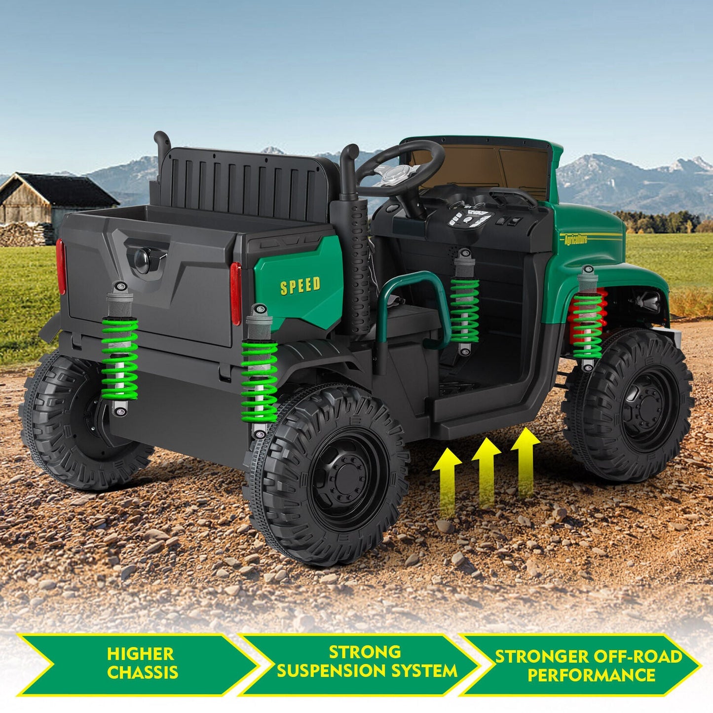 24V Electric Ride-On Truck with Trailer and RC Control - 3 Speeds for Double the Fun!