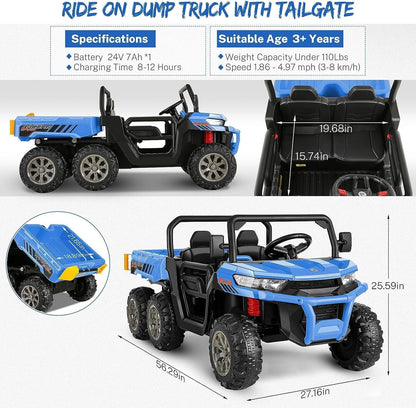 2-Seater 24V Electric UTV Car with 4WD and Dump Bed for Kids - Powerful Off-Road Adventure Vehicle