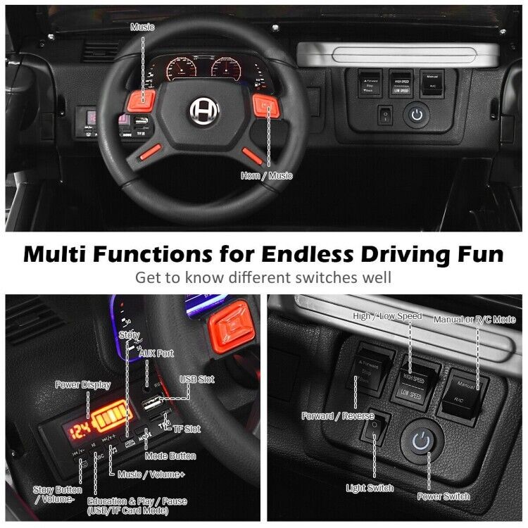 2-Seater Black Electric Ride-On Car for Kids with Remote Control - 12V Toy Truck