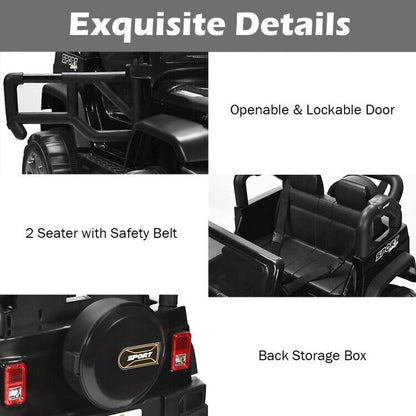2-Seater Black Electric Ride-On Car for Kids with Remote Control - 12V Toy Truck