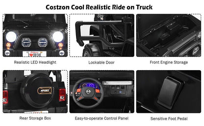 2-Seater Black Electric Ride-On Car for Kids with Remote Control - 12V Toy Truck