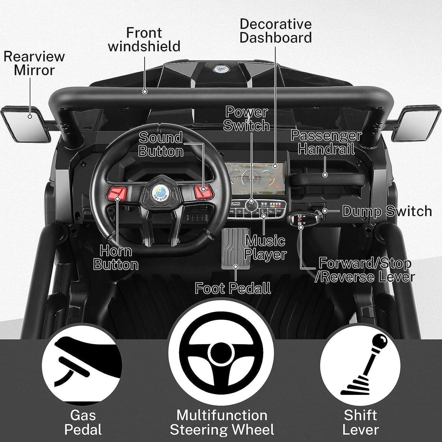 2-Seater Electric Dump Truck UTV with 24V Power and Dump Bed