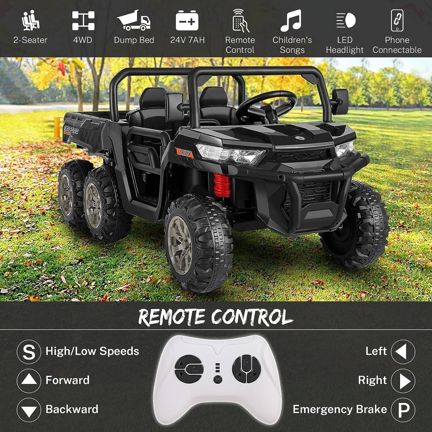 2-Seater Electric Dump Truck UTV with 24V Power and Dump Bed