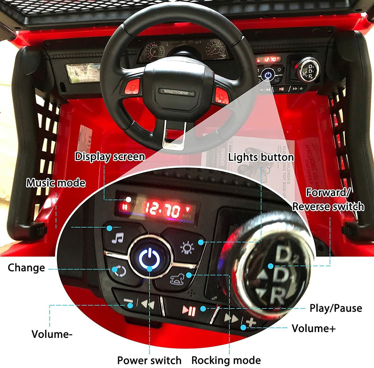 2-Seater Electric Ride-On Car for Kids with RC Control, MP3 Player, and Realistic Jeep Design