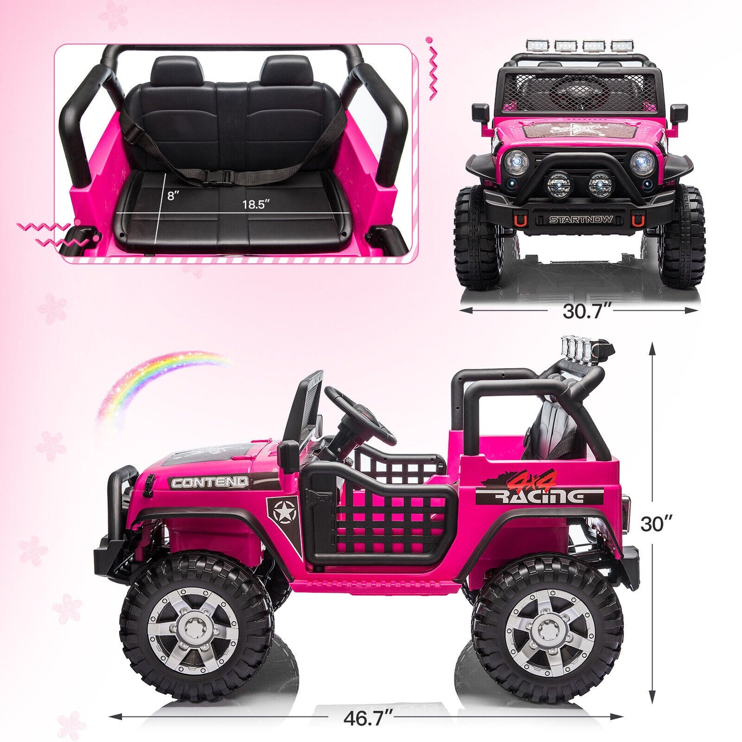 2-Seater Electric Ride On Jeep Toy with USB, Bluetooth, and Remote Control for Kids (12V)