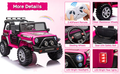 2-Seater Electric Ride On Jeep Toy with USB, Bluetooth, and Remote Control for Kids (12V)