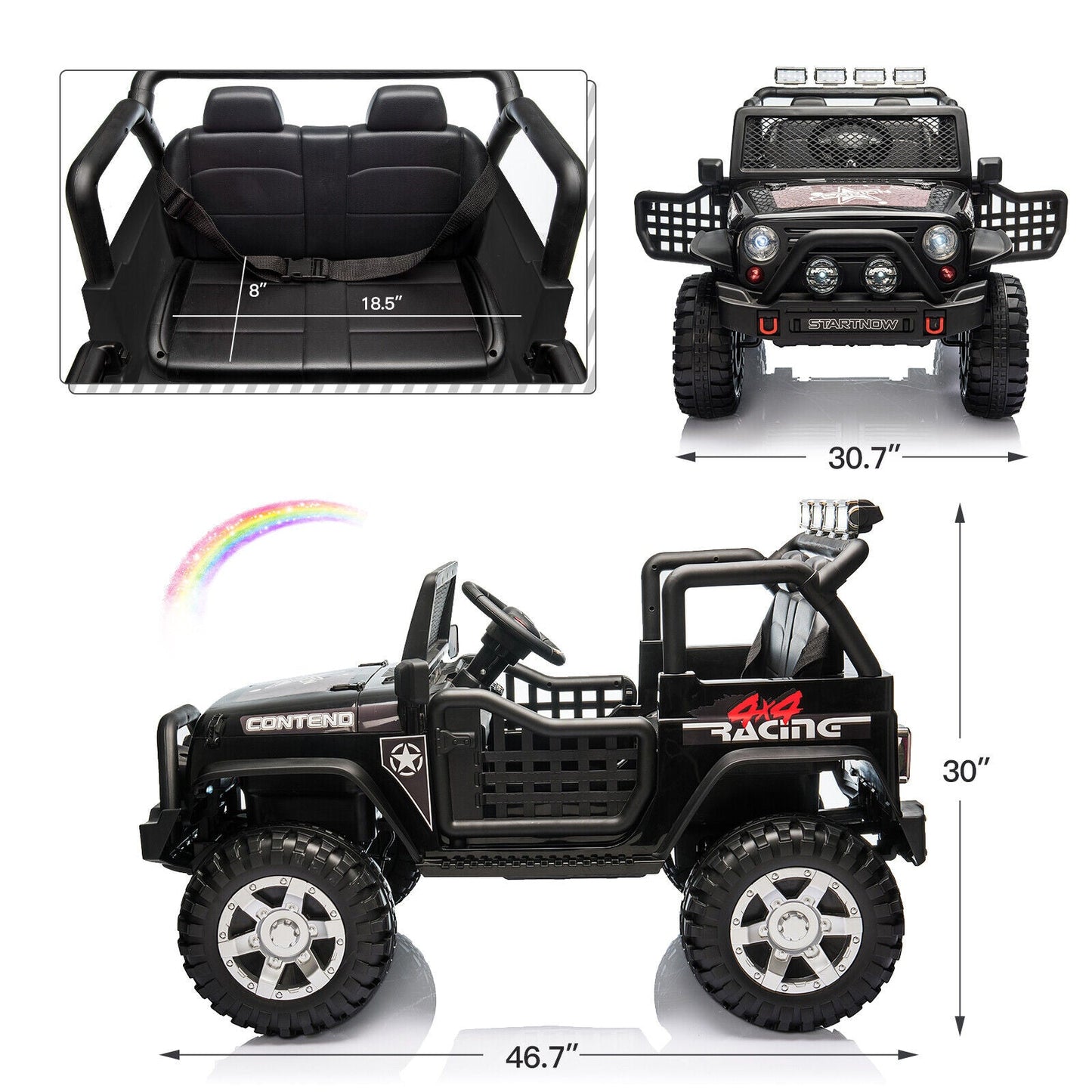 2-Seater Electric Toy Jeep for Kids with Remote Control, USB and Bluetooth Connectivity