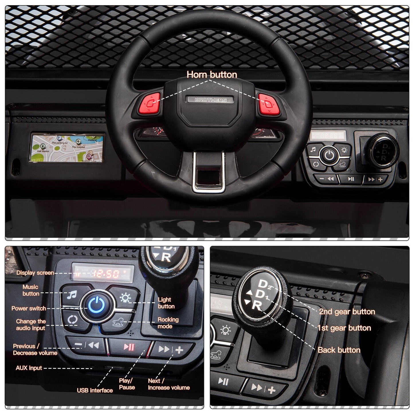 2-Seater Electric Toy Jeep for Kids with Remote Control, USB and Bluetooth Connectivity