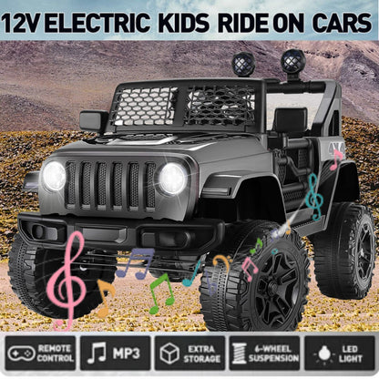 2-Seater Electric Ride-On Jeep Truck for Kids with RC, MP3, and LED Lights - 12V Battery Powered
