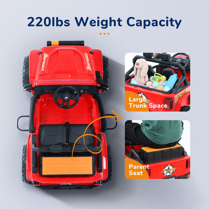 2-Seater Electric Toy Truck Jeep for Kids with Remote Control and 3-Speed Options
