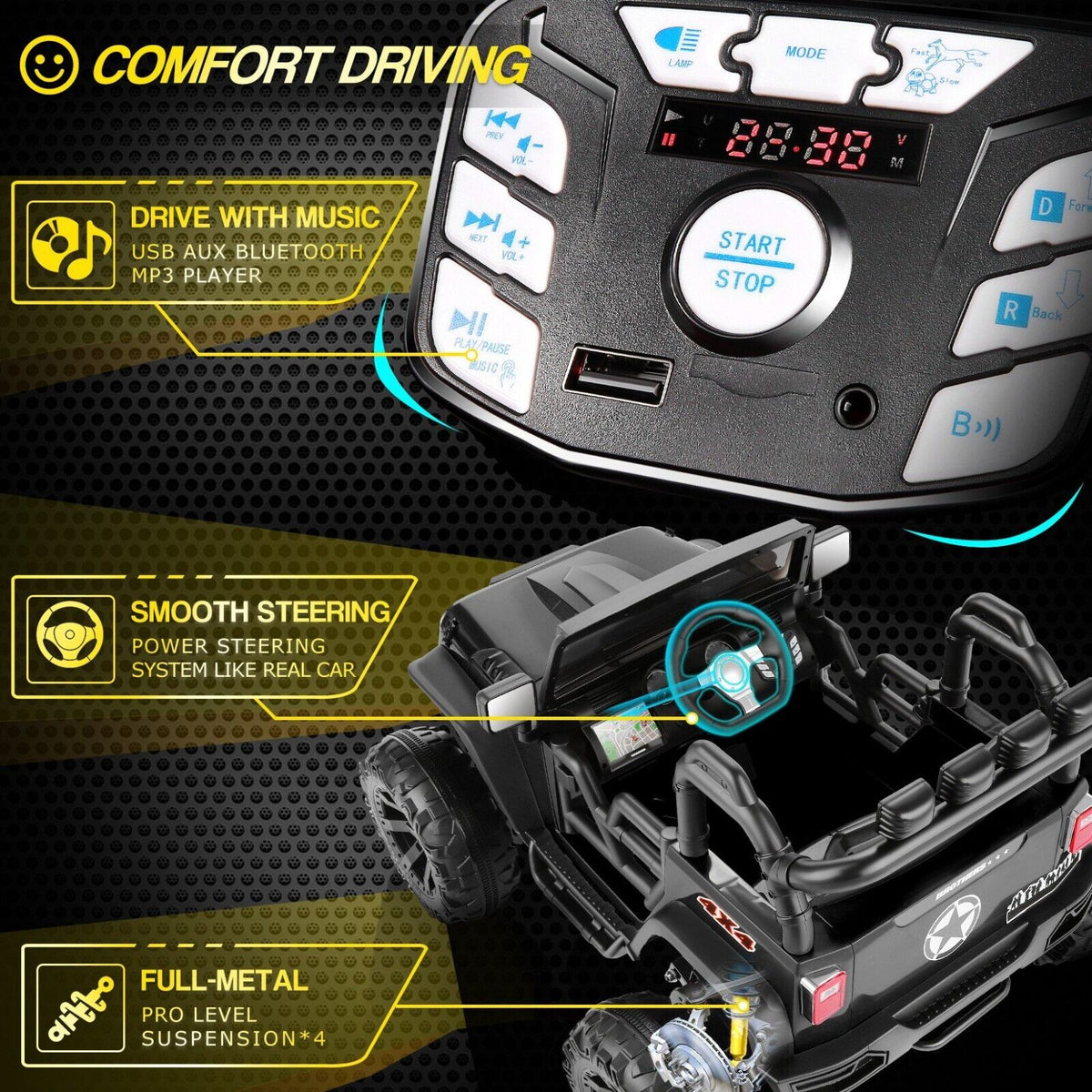 2-Seater Electric Ride-On Truck for Kids with Remote Control and 4 Large Wheels