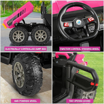 2 Seater 24V Dump Truck Ride On Car with Electric Dump Bed & Shovel - Remote Control Included