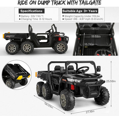 2-Seater Dump Truck Ride-On Toy with 24V Battery and 6 Wheels - Perfect Gift for Kids