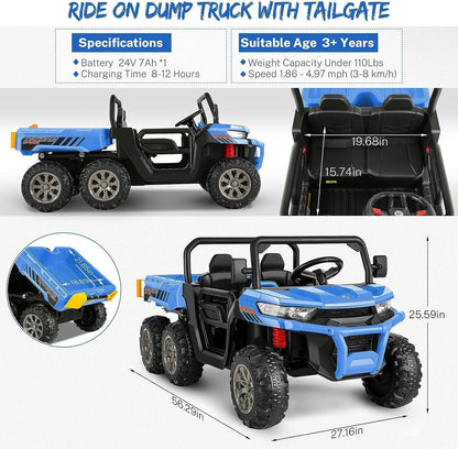 2-Seater Electric Truck Tractor for Kids with Dump Bed and 3 Speeds - 24V